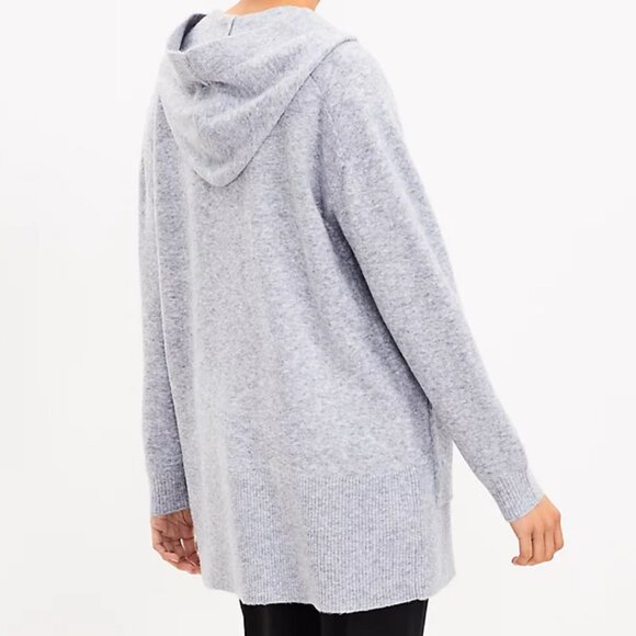 Lou & Grey NEW Hooded Pocket Open Cardigan gray wool blend oversized size Small - Picture 2 of 10